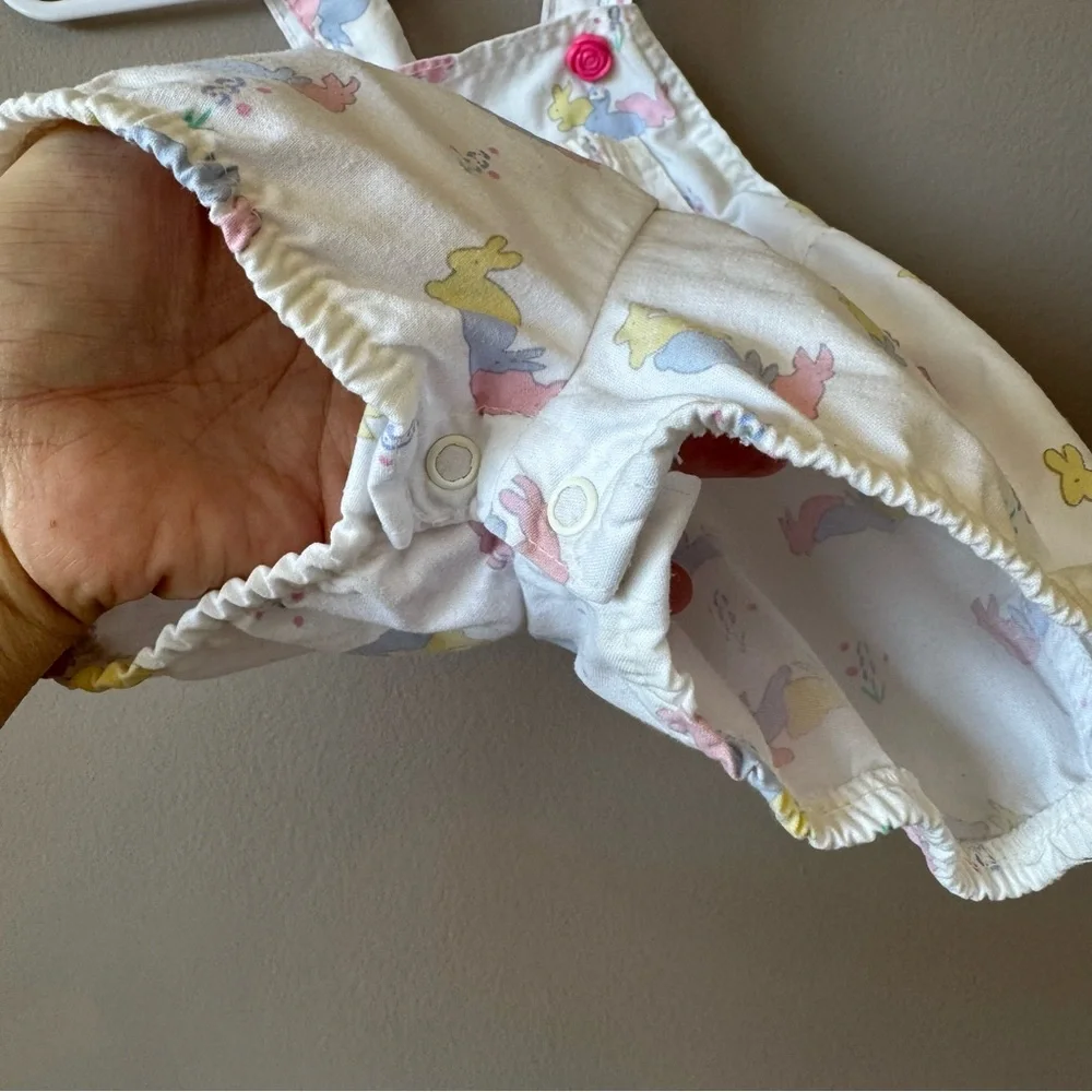 Vintage Osh‎ Kosh B’Gosh Baby Bunny Rabbit Print Short Overalls 12 months